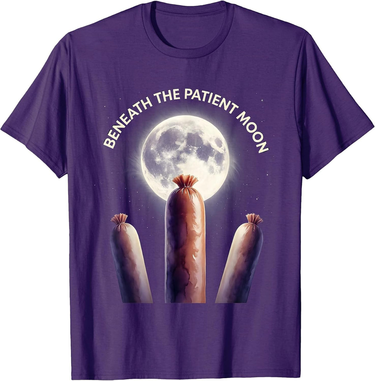 Beneath The Patient Moon Gradient Hot Dogs Howling Meme T-Shirt - Purple
