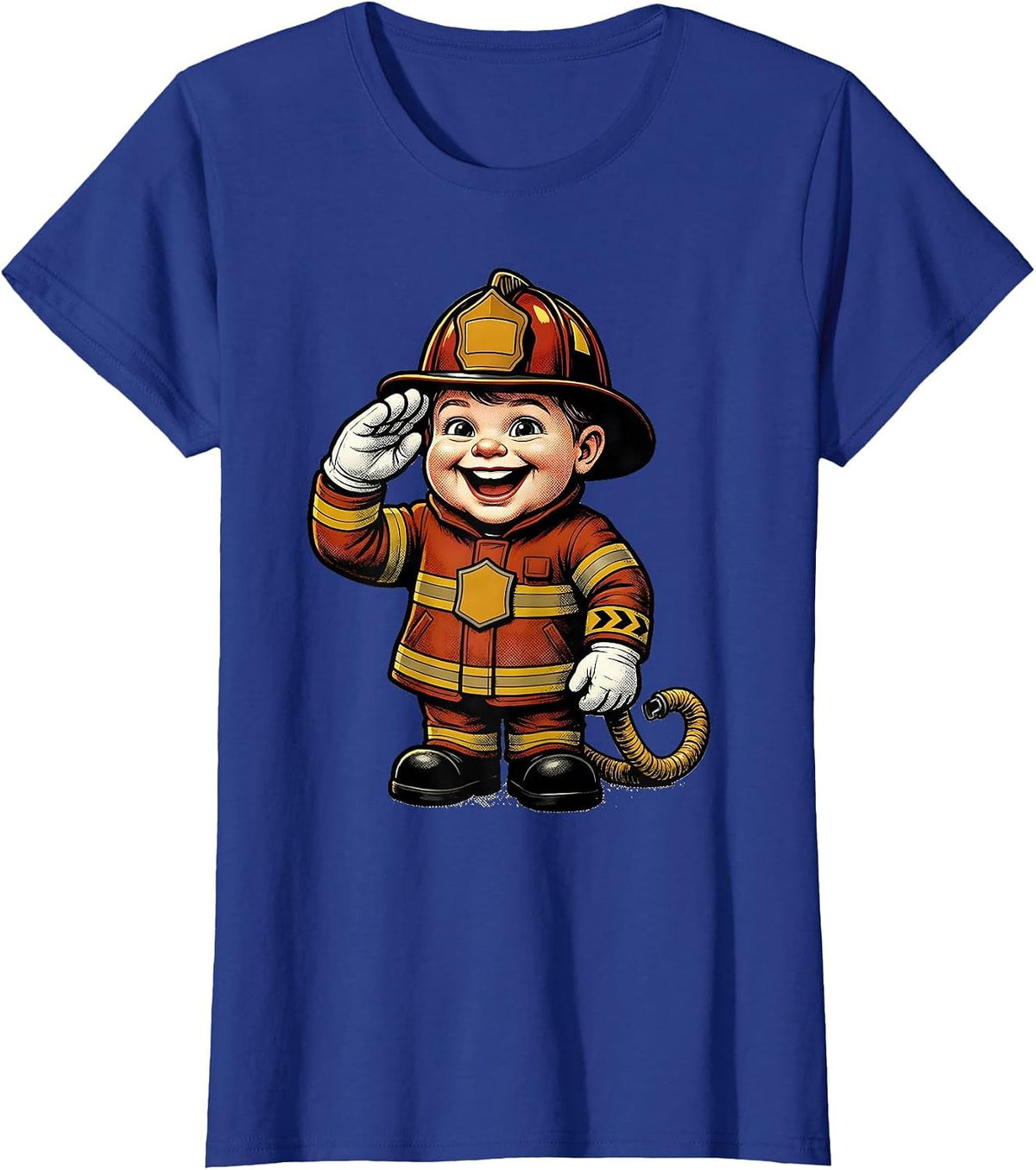 Women's Toddler Firefighter Mascot Retro Cartoon Kids Birthday T-Shirt - Royal Blue