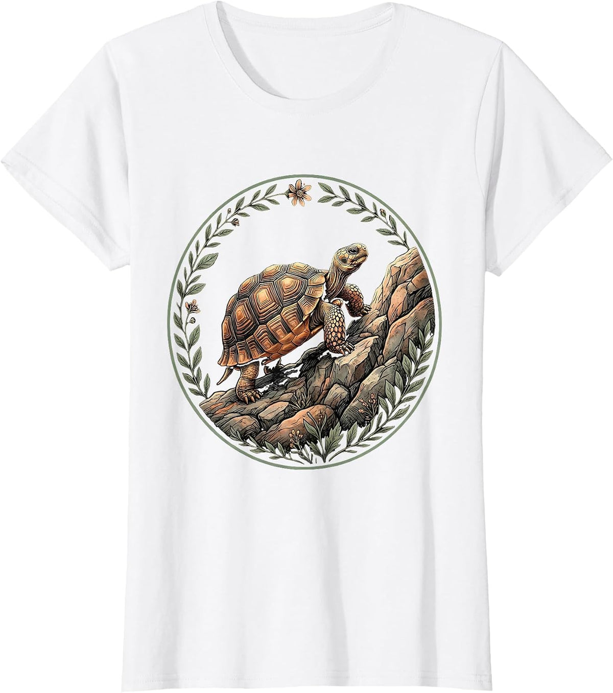 Women's Tortoise Climbing Rocky Hill Illustration T-Shirt - White