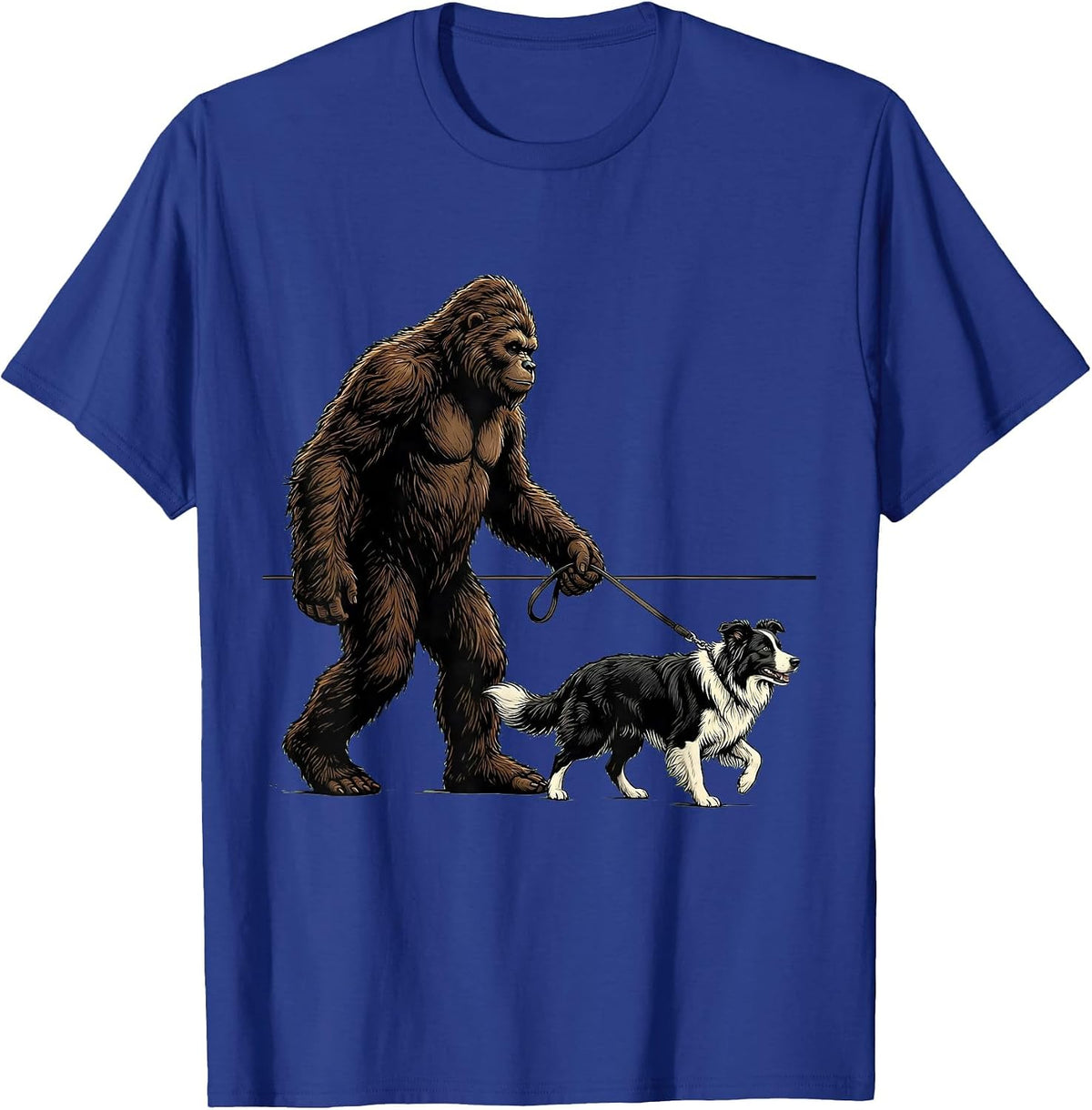 Bigfoot Walking Border Collie Funny Dog Owner Humor T-Shirt - Royal Blue