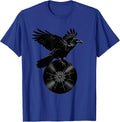 Crow on Cracked Vinyl Record Rock and Roll Art T-Shirt - Royal Blue