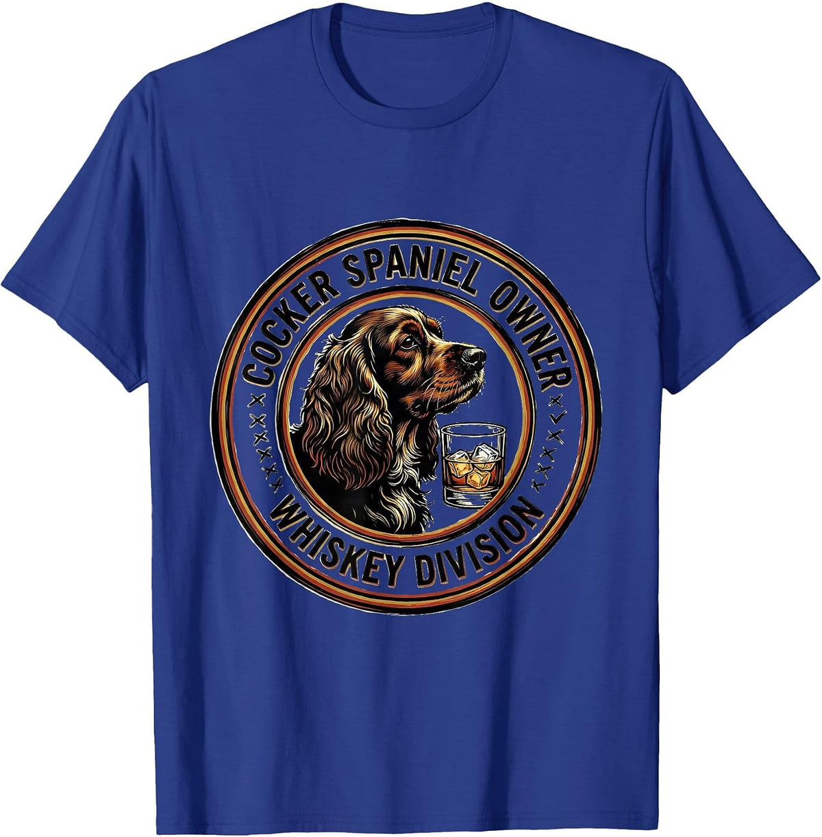 Men's Cocker Spaniel Owner Whiskey Division Funny Dog Lover Gift T-Shirt - Royal Blue