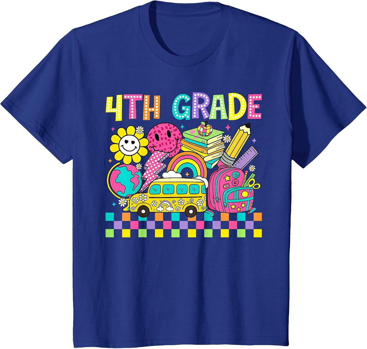 Fourth Grade Retro Groovy Back to School First Day Teacher T-Shirt - Royal Blue