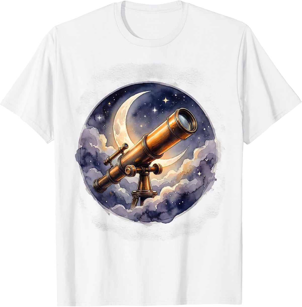 Men's Telescope Crescent Moon Stargazing Astronomy Design T-Shirt - White