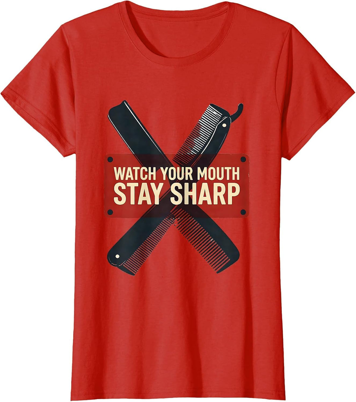 Women's Watch Your Mouth Stay Sharp Funny Barber Bald Men Humor T-Shirt - Red
