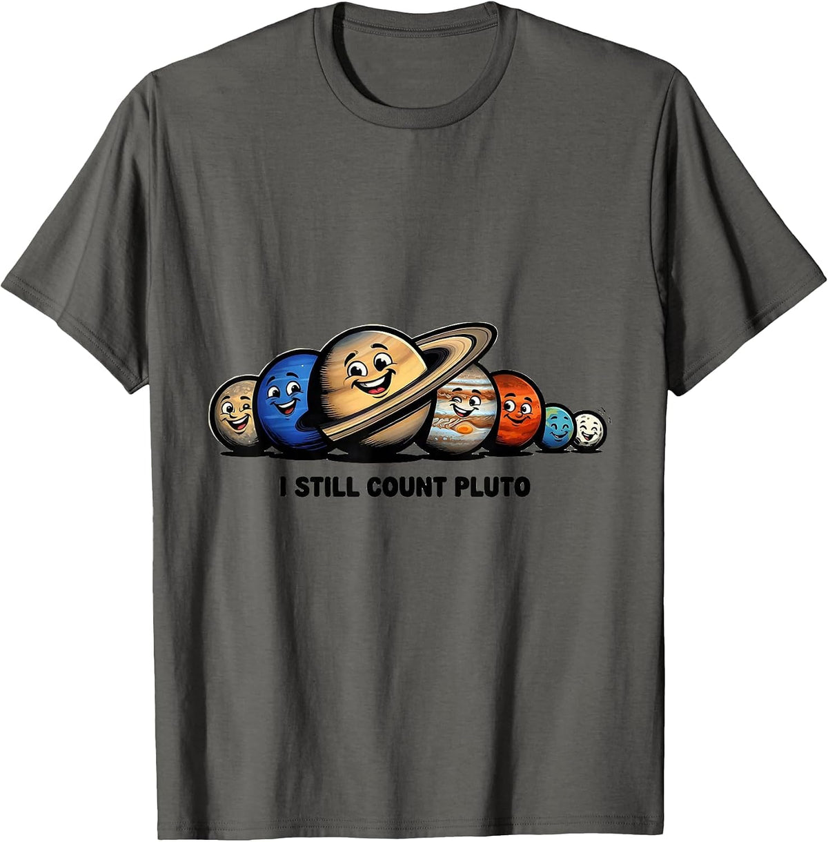 Men's I Still Count Pluto Funny Solar System Planets Space Humor T-Shirt - Asphalt Grey
