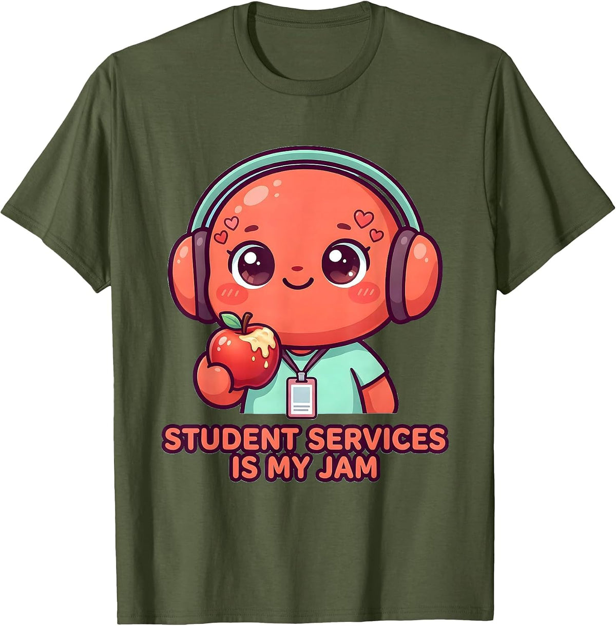Student Services Is My Jam Cute Kawaii School Counselor Back T-Shirt - Olive Green