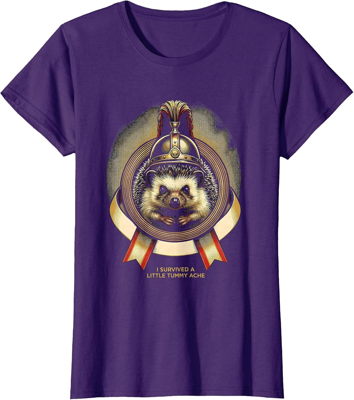 Women's I Survived A Little Tummy Ache Funny Hedgehog Meme Humor T-Shirt - Purple