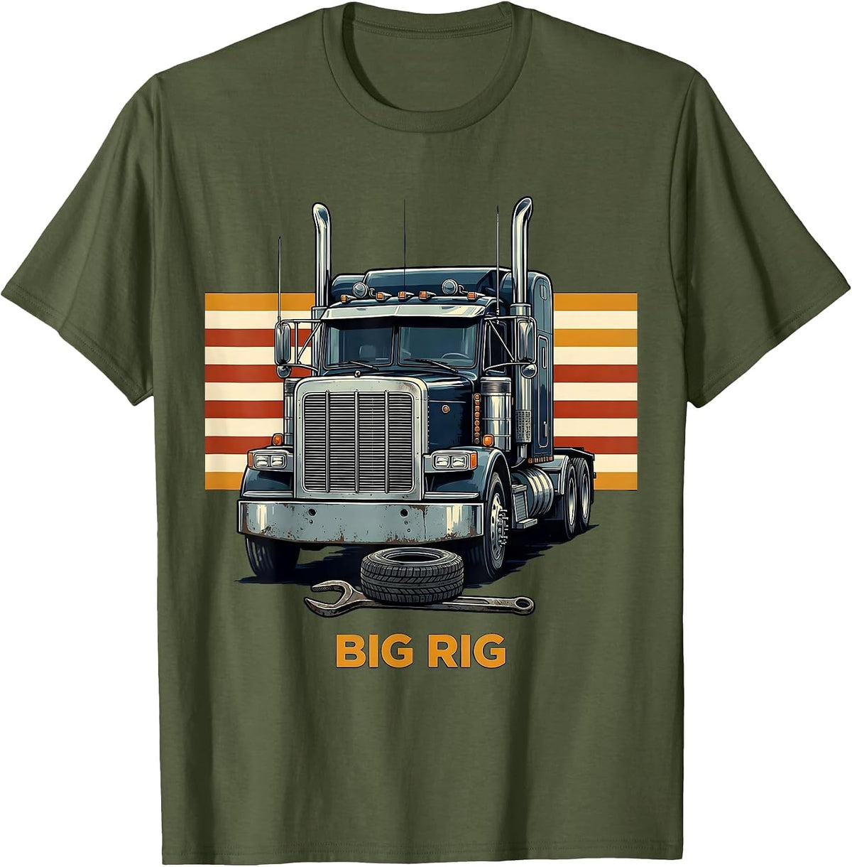 BIG RIG Custom Patriotic Semi Truck Driver Trucker Pride T-Shirt - Olive Green