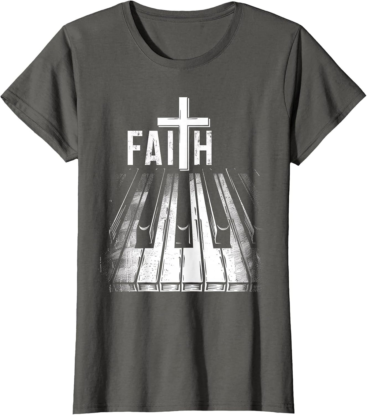 Piano Christian Faith Cross Classical Music Organ Pianist T-Shirt - Asphalt Grey
