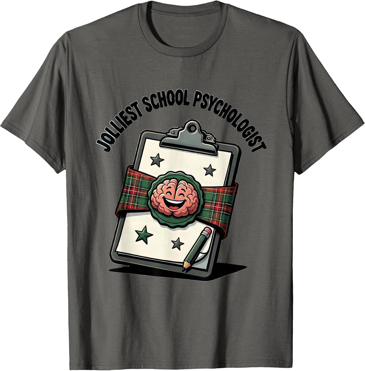 Jolliest School Psychologist Funny Teacher Christmas Cartoon T-Shirt - Asphalt Grey