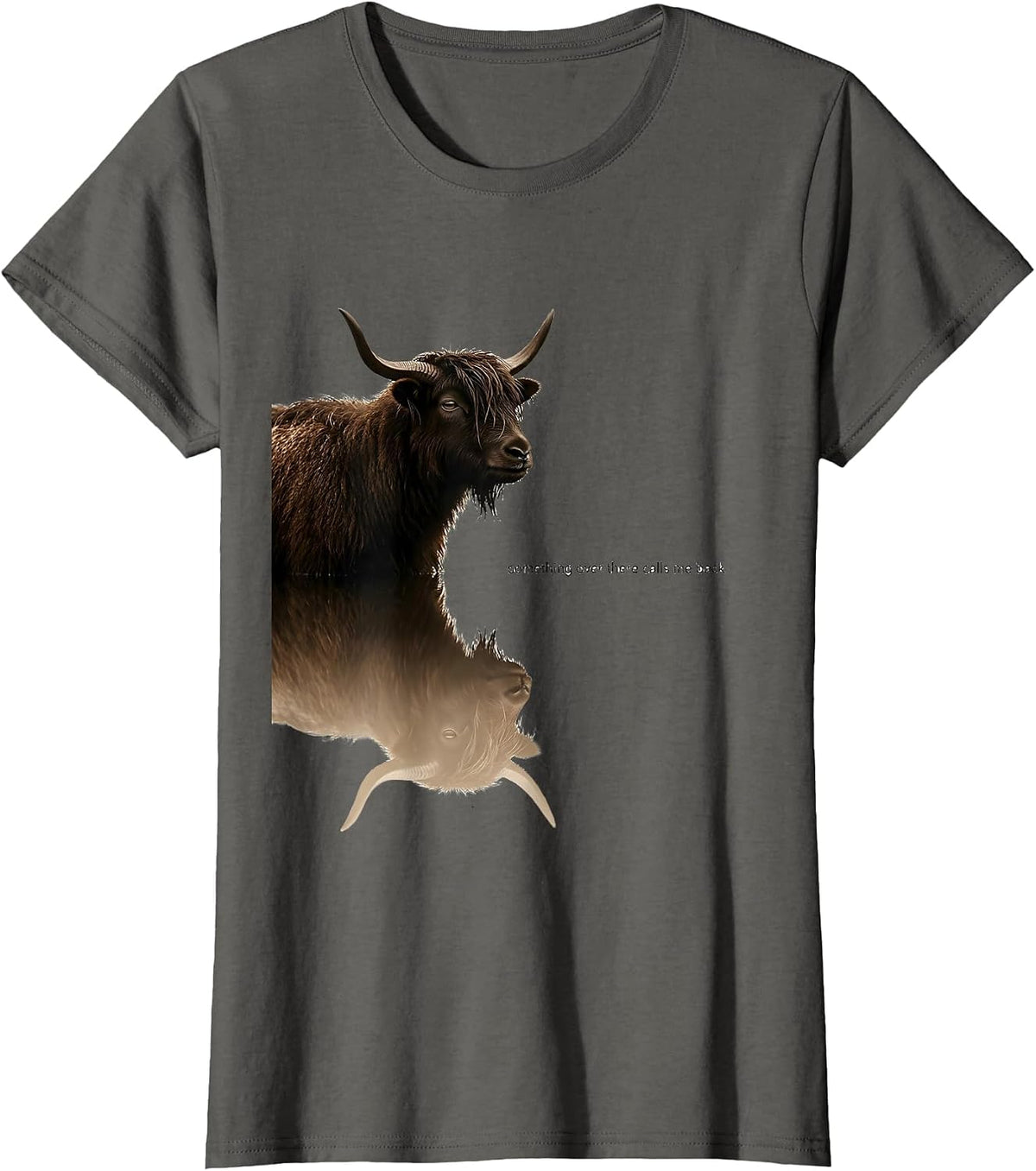 Women's Something Over There Calls Me Back Cute Highland Cow T-Shirt - Asphalt Grey