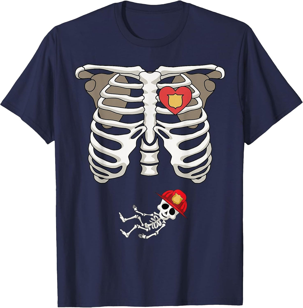 Pregnancy Skeleton Rib T-Shirt Funny Firefighter Bump Shirt T-Shirt - Navy Blue