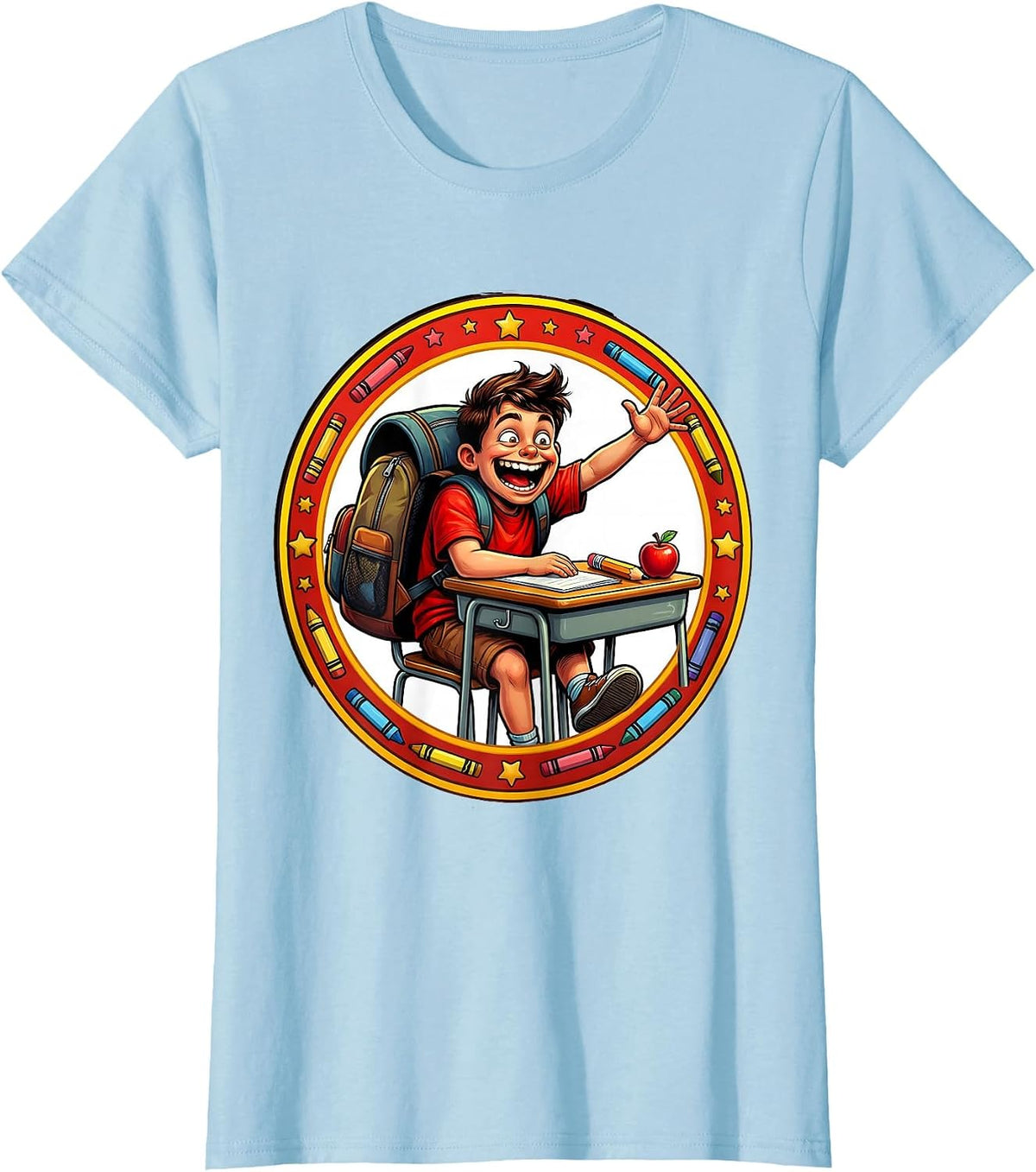 First Day of Kindergarten Eager Student Desk T-Shirt - Baby Blue
