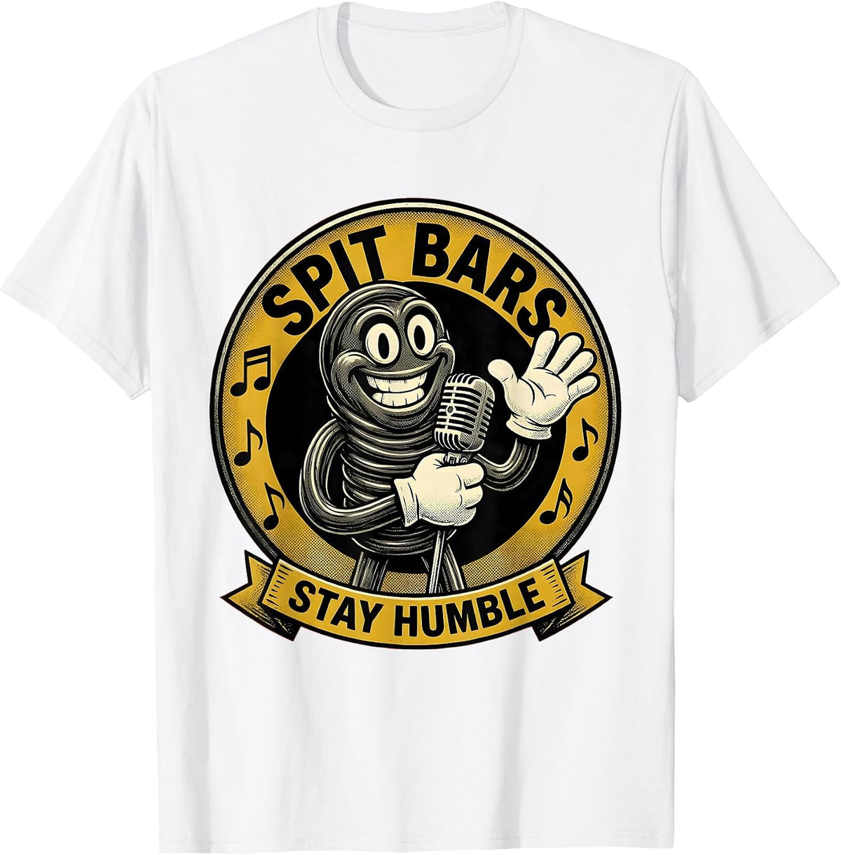Men's Spit Bars Stay Humble Hip Hop Design T-Shirt - White