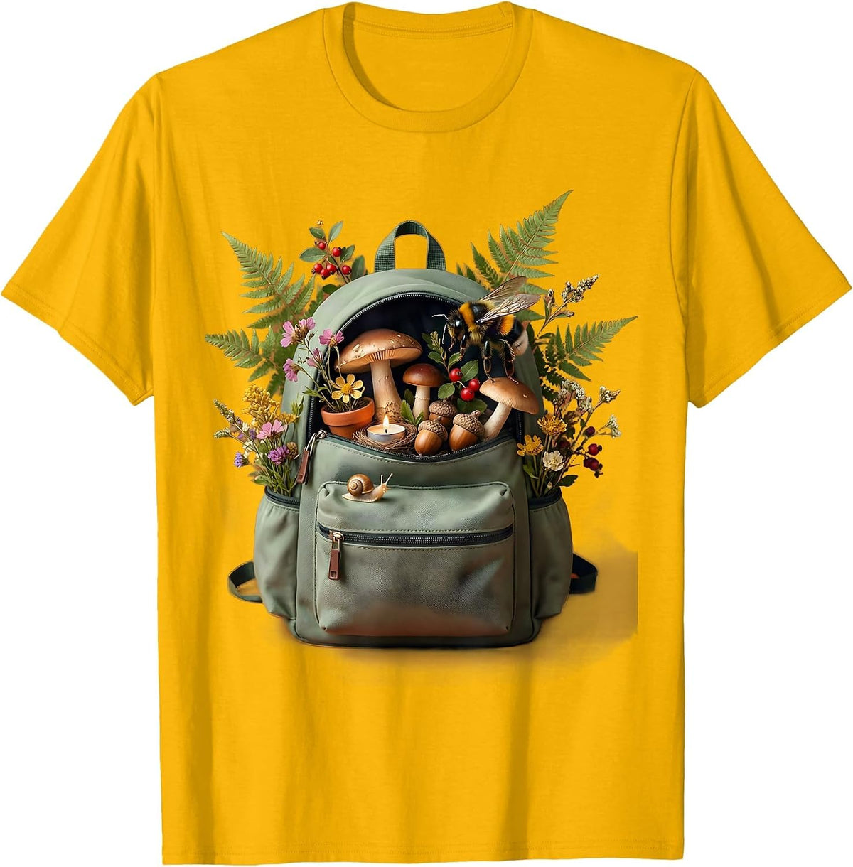 Men's Elementary Teacher Backpack School Supplies Graphic T-Shirt - Golden Yellow