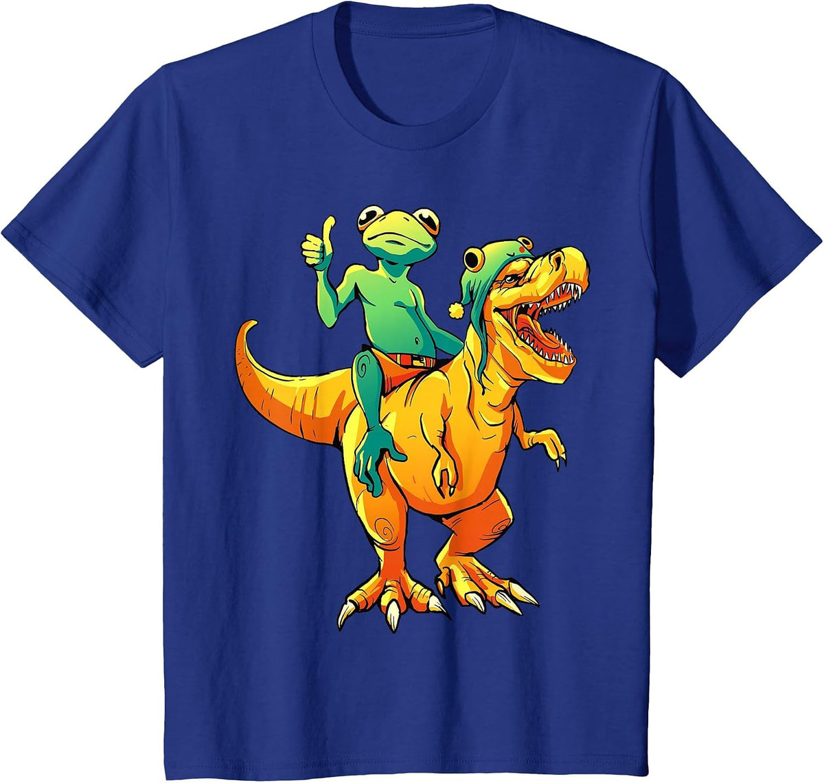 Frog on Dinosaurs Animal Lover Funny Design T-Shirt - Royal Blue