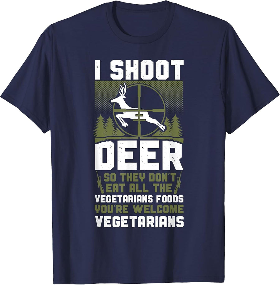 Buck Deer Hunting Hunter Vegetarian Veggie Vintage I Shoot T-Shirt - Navy Blue
