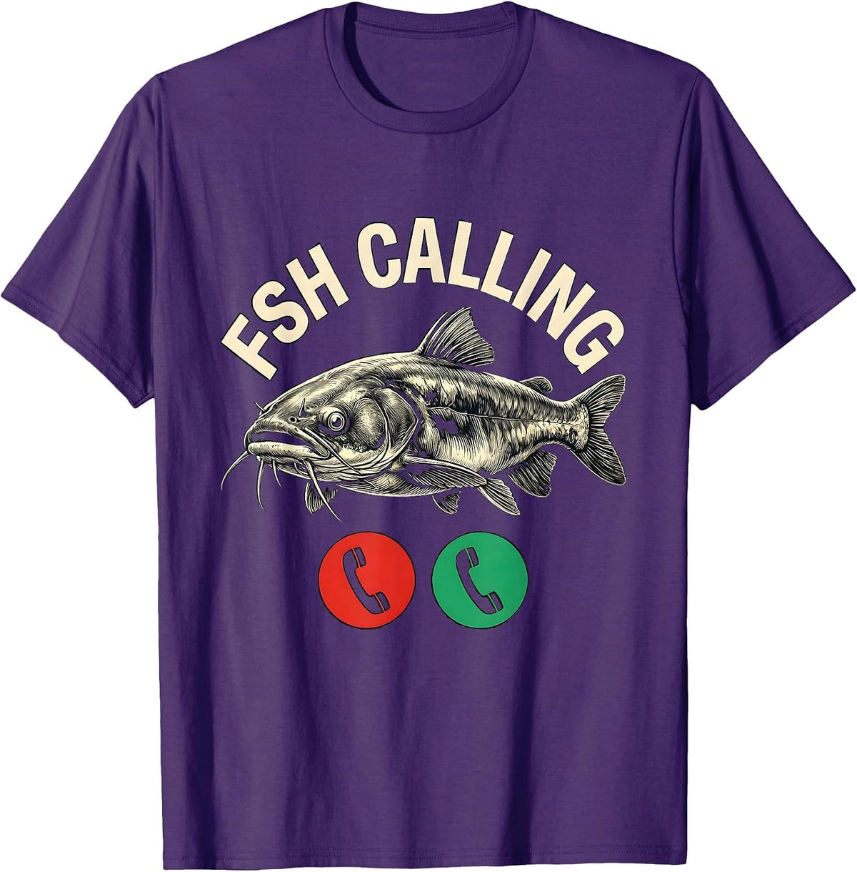 Men's Fsh Calling Funny Fishing Meme Phone Call Parody T-Shirt - Purple