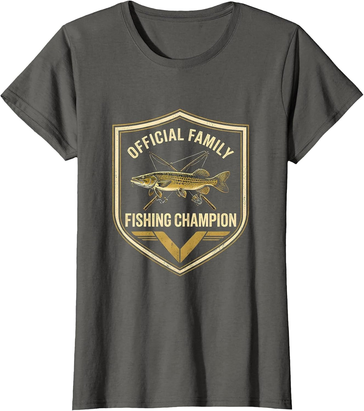 Women's Official Family Fishing Champion Funny Fishing Humor Gift T-Shirt - Asphalt Grey