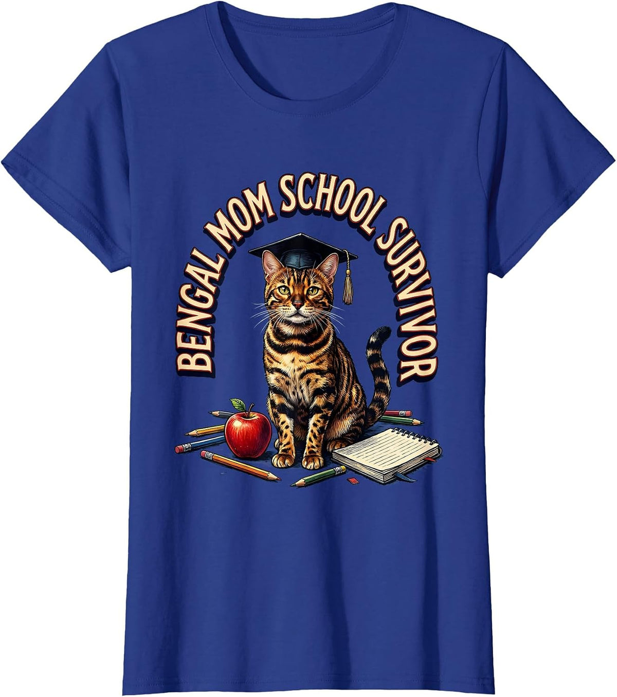 Women's Bengal Mom School Survivor Cat Lover Design T-Shirt - Royal Blue