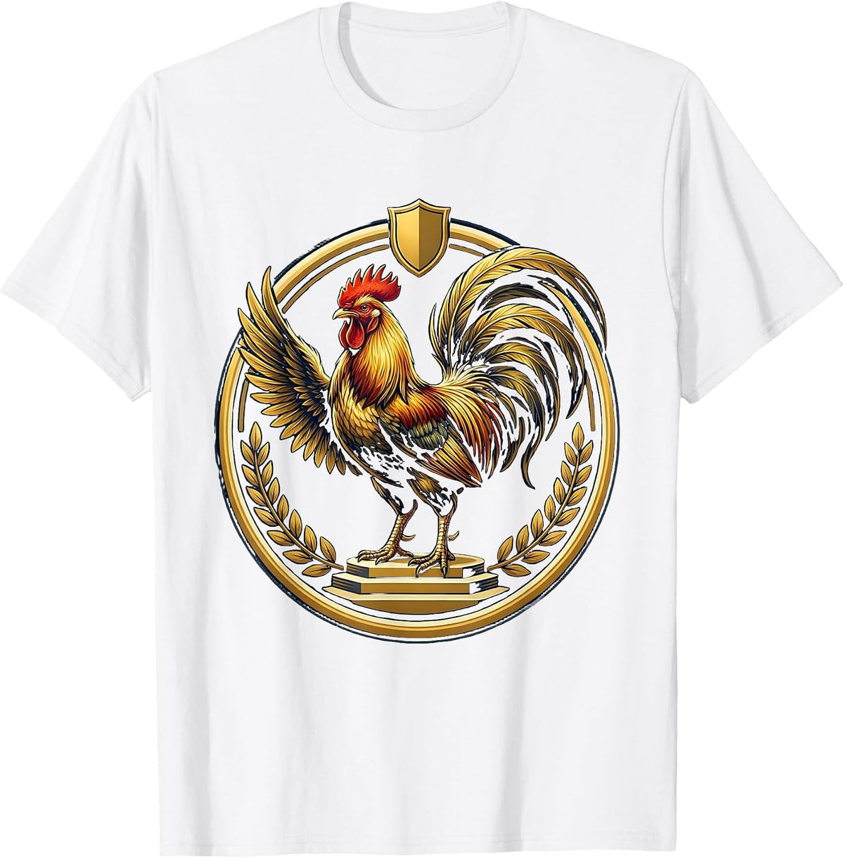 Men's Proud Rooster On A Podium Chicken Graphic T-Shirt - White