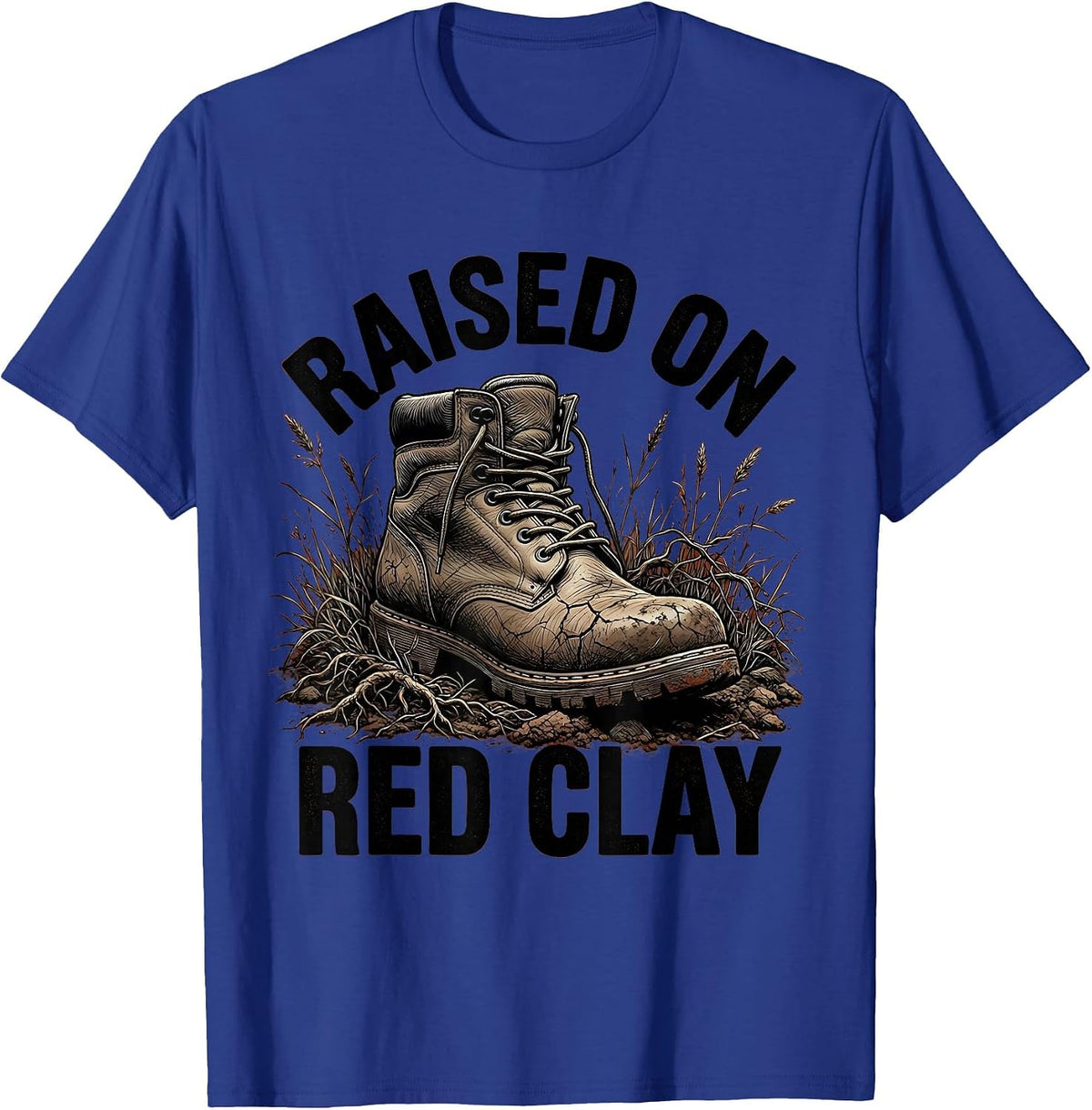 Raised on Red Clay Country Roots Design T-Shirt - Royal Blue