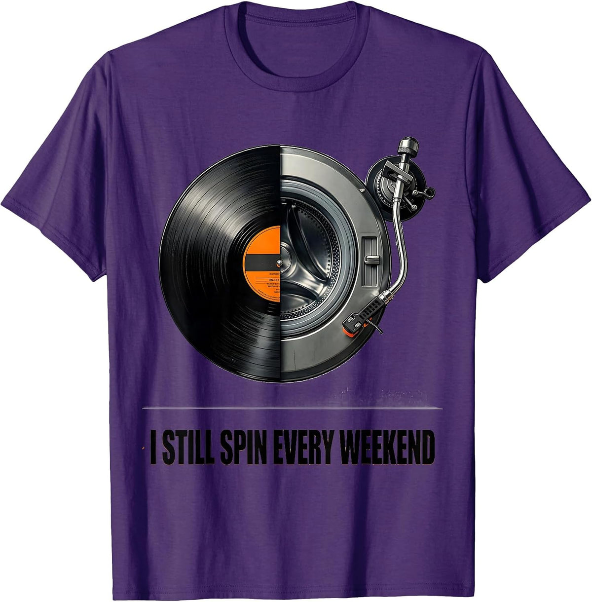 Men's I Still Spin Every Weekend Brutalist 90s Gangster Rap DJ T-Shirt - Purple