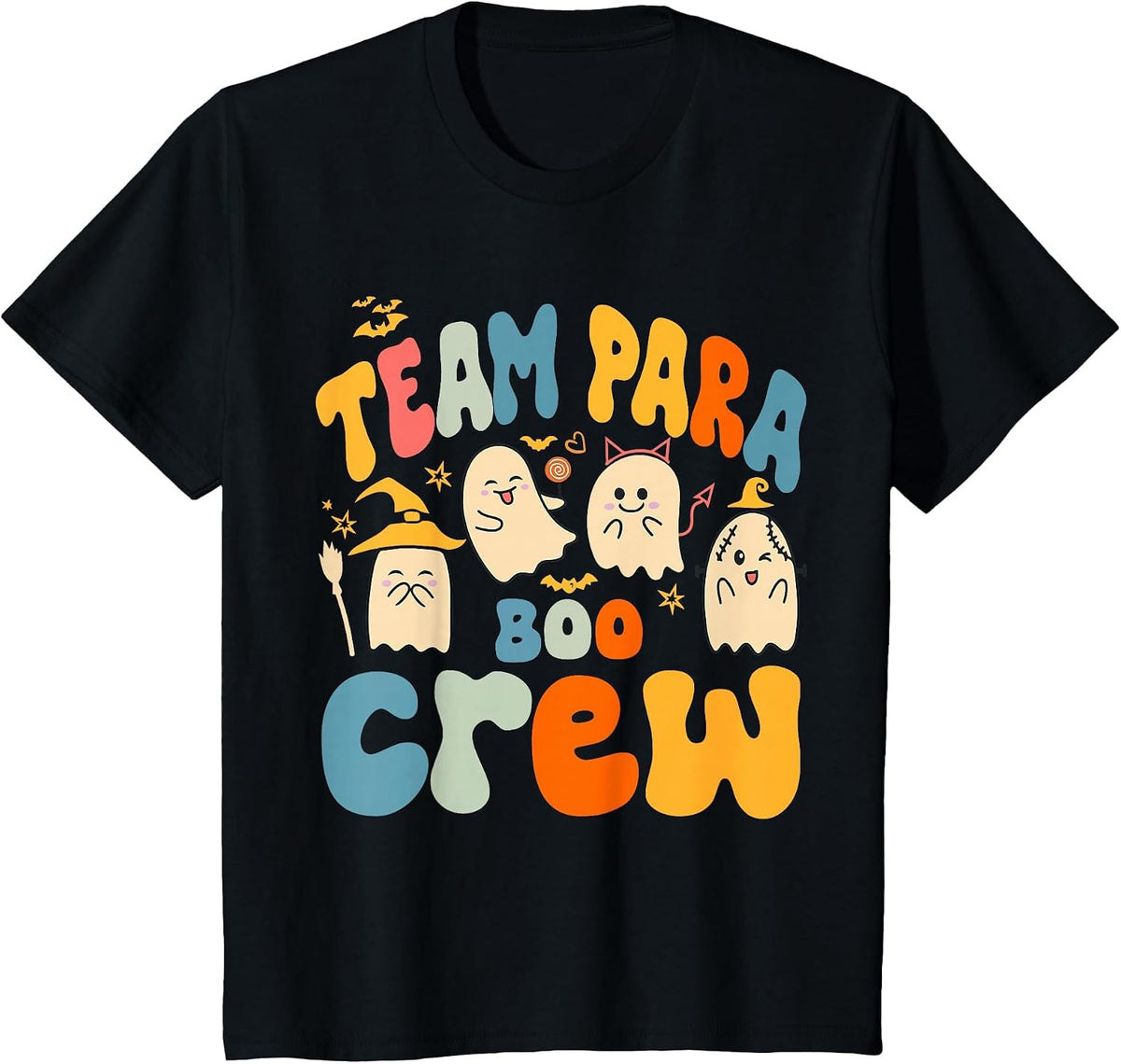 Team para Boo Crew Halloween Ghost Paraprofessional Teacher T-Shirt - Black