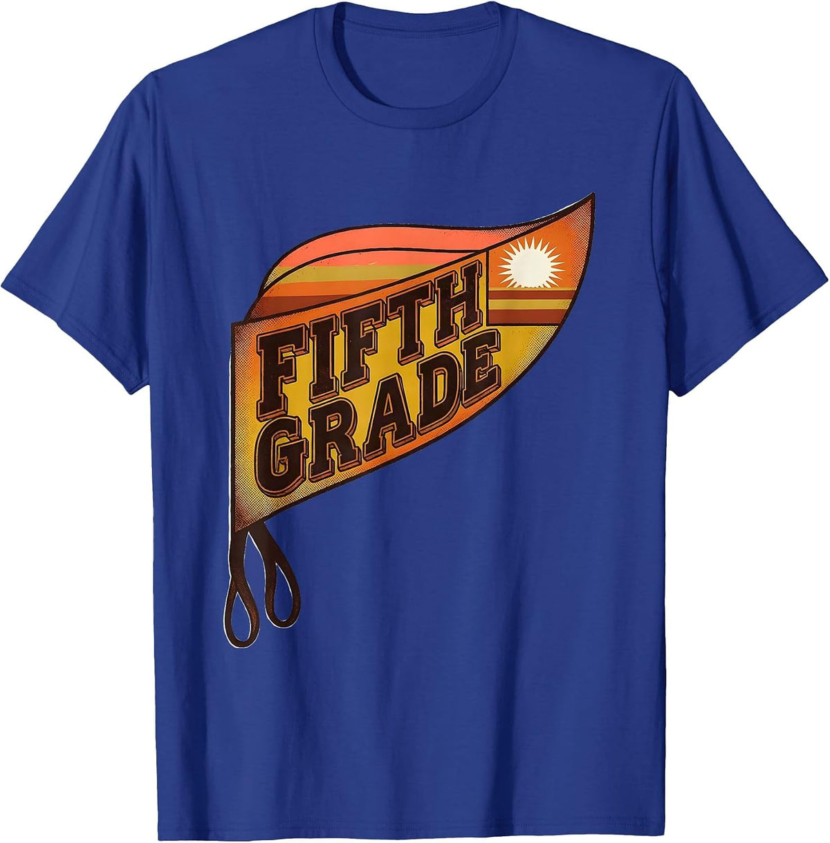 Fifth Grade Retro 70s Pennant Back to School Girl Teacher T-Shirt - Royal Blue