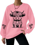 Highland Cow Sweatshirt for Women Crewneck Cute Cow Shirts for Women Country Western Sweatshirts Gifts - Pink-c