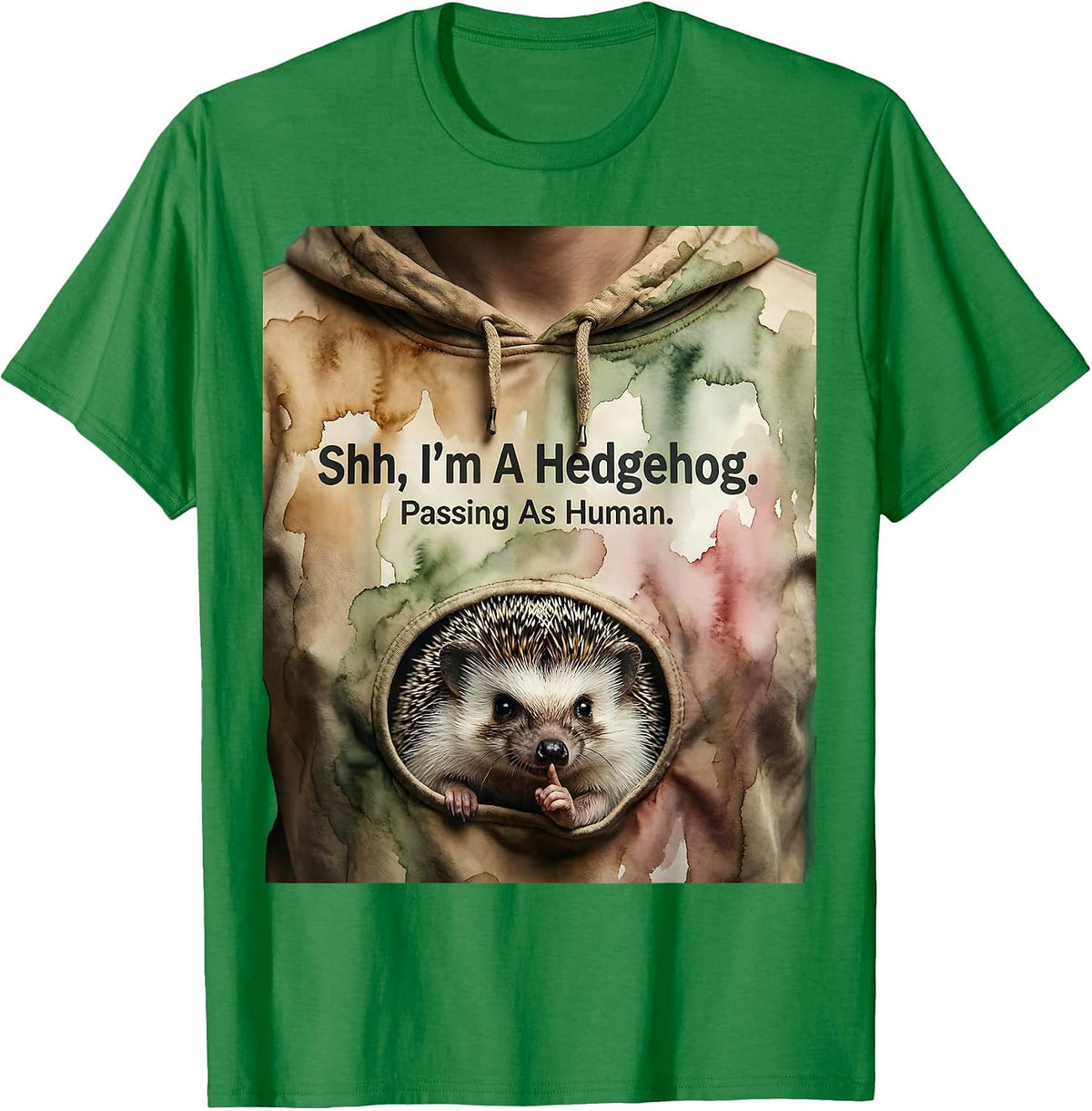 Men's Shh I'm A Hedgehog Passing As Human Funny Halloween Animal T-Shirt - Kelly Green