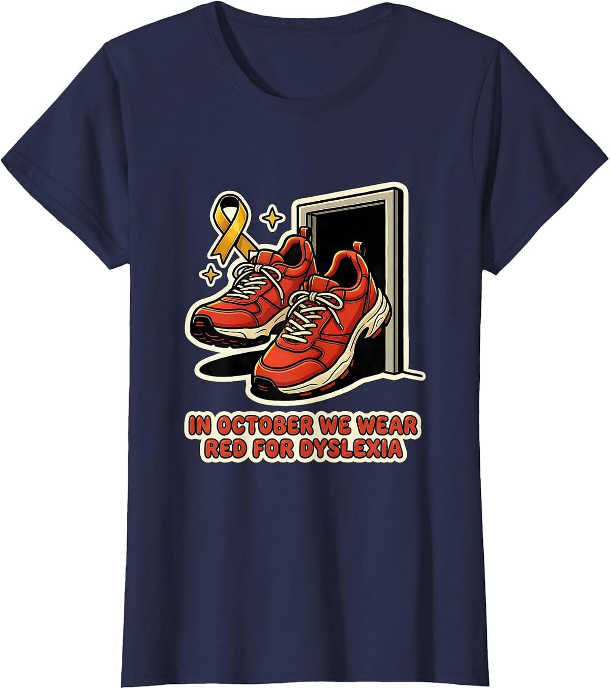 Women's In October We Wear Red for Dyslexia Teacher Dyslexia T-Shirt - Navy Blue
