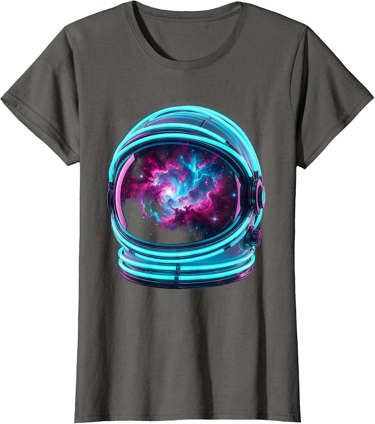 Women's Astronaut Helmet Nebula Reflection Space Art T-Shirt - Asphalt Grey
