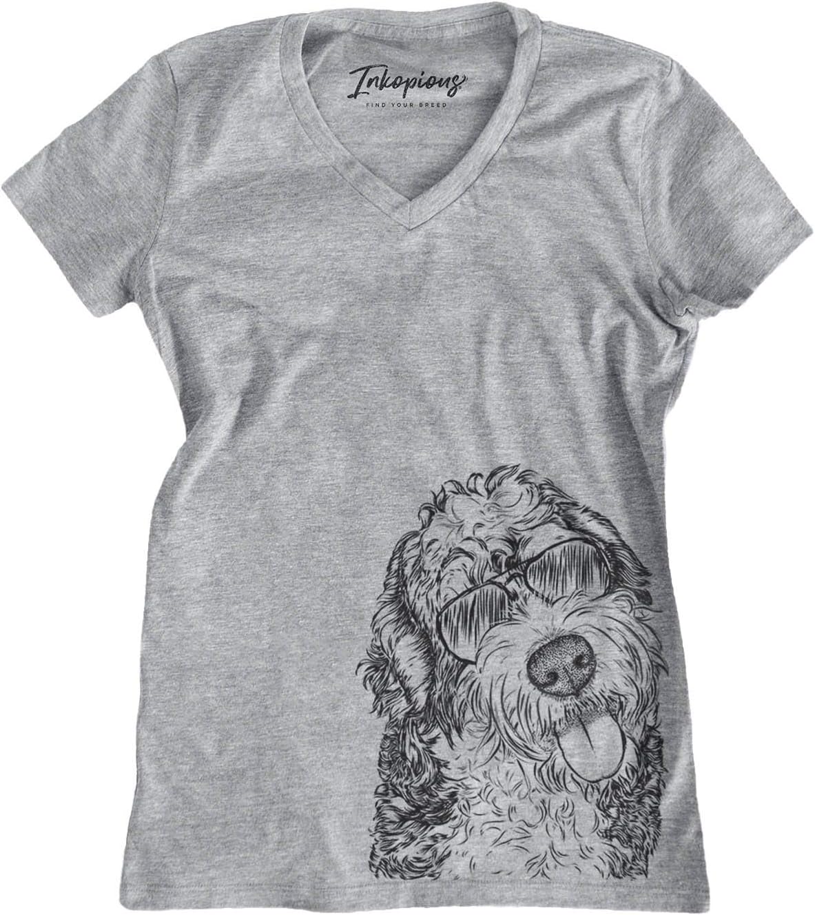 Aviator Kaci the Bernedoodle Dog Triblend T-Shirt - Grey Modern V-neck