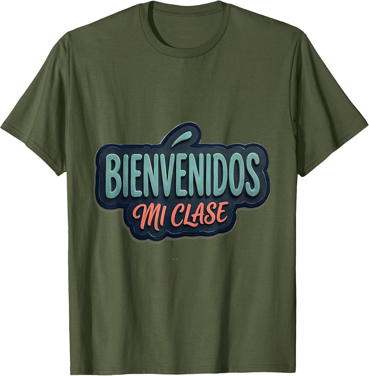 Men's Bienvenidos Mi Clase Bold Rounded Bilingual Spanish Teacher T-Shirt - Olive Green