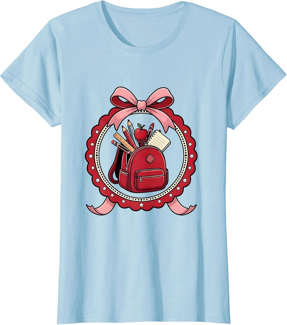 Women's Elementary Teacher Overflowing Backpack Graphic T-Shirt - Baby Blue
