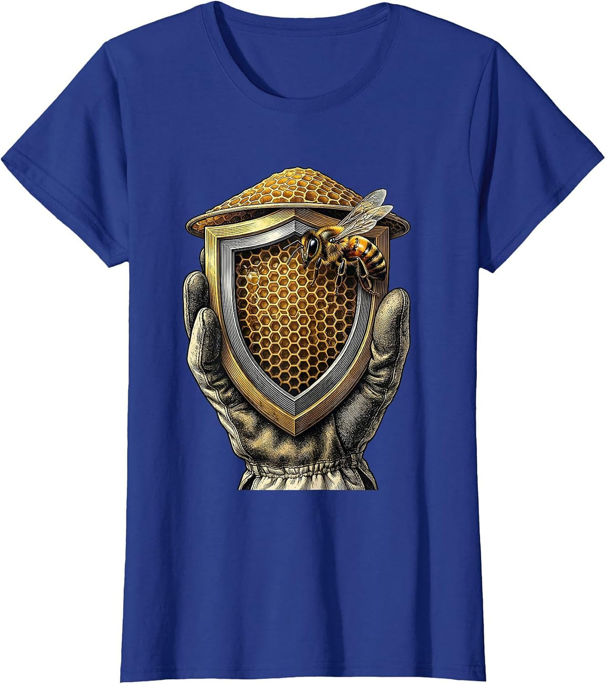 Women's Sealed Shield Beekeeper Honey Frame Emblem T-Shirt - Royal Blue