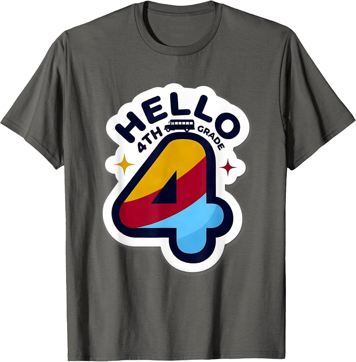 Hello 4th Grade Playful Back To School Fourth Grade Teacher T-Shirt - Asphalt Grey
