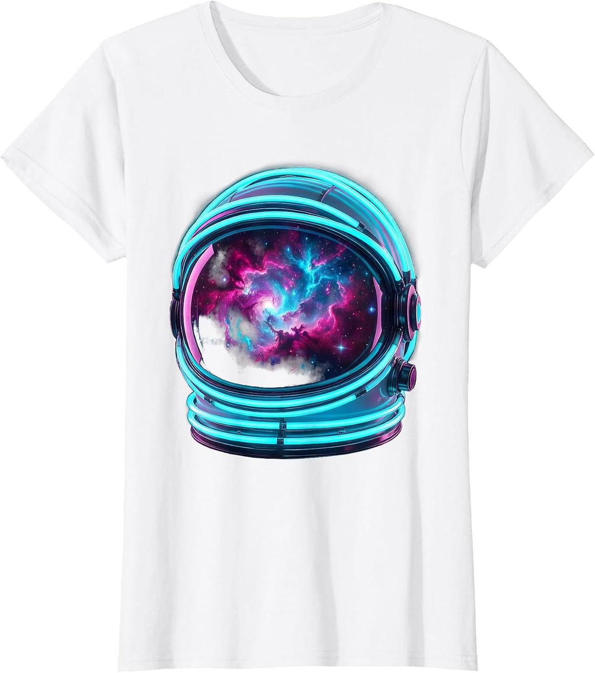 Women's Astronaut Helmet Nebula Reflection Space Art T-Shirt - White