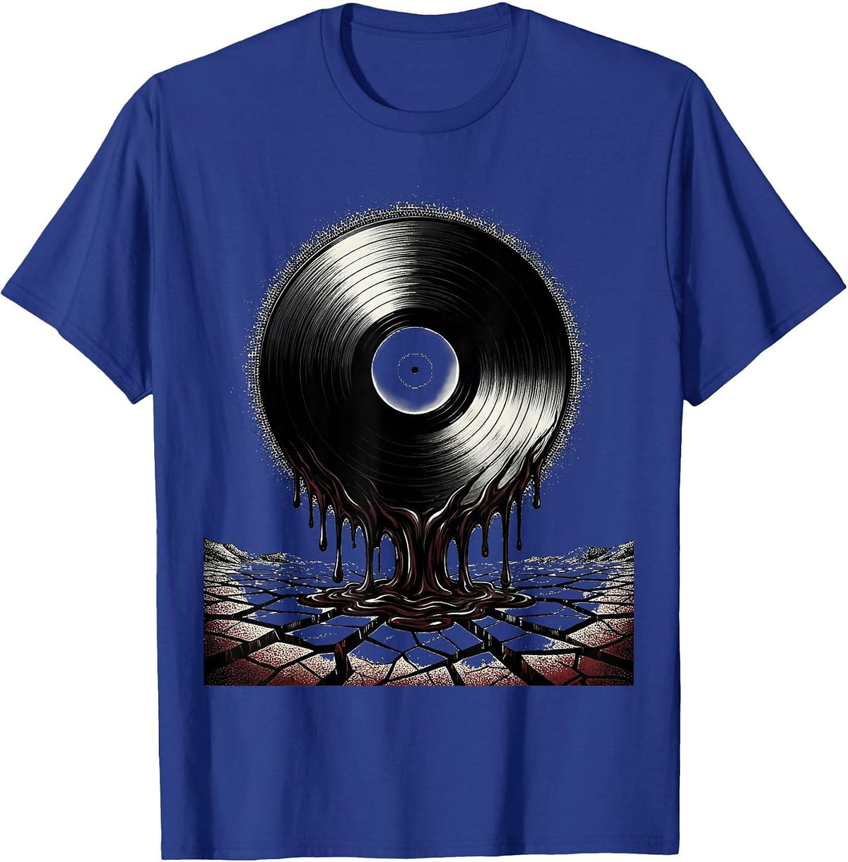Melting Vinyl Record Cracked Earth Classic Rock Art T-Shirt - Royal Blue