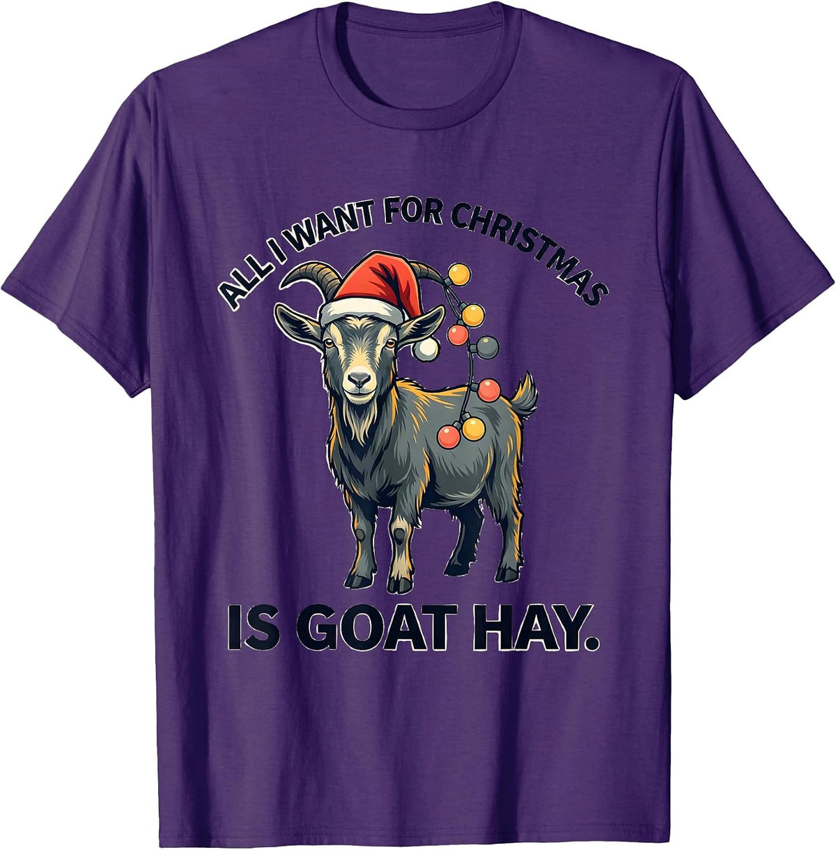 Men's All I Want for Christmas Is Goat Hay Funny Goat Lover Santa T-Shirt - Purple