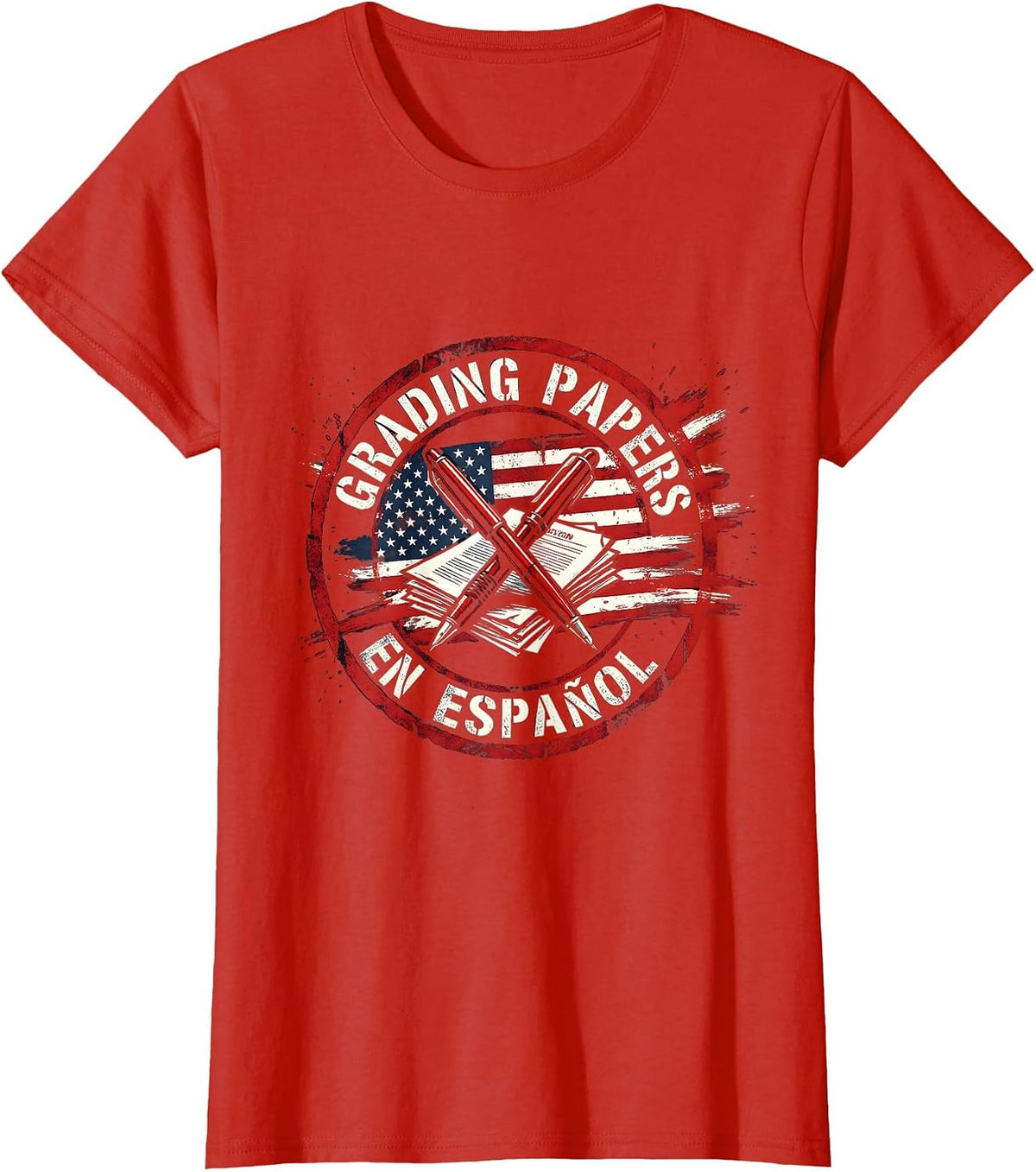 Grading Papers En Espanol Spanish Teacher Design T-Shirt - Red