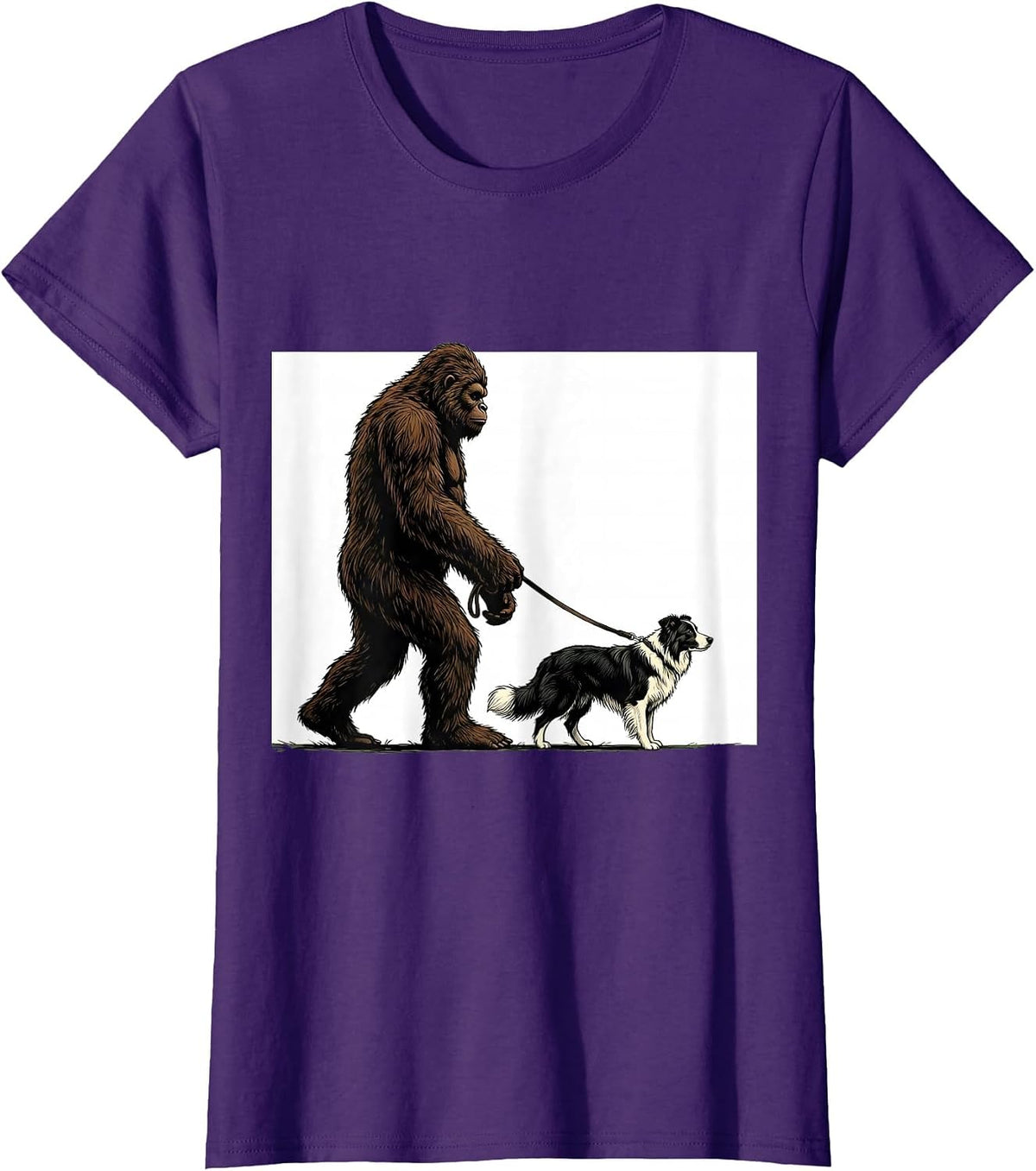 Women's Bigfoot Walking Border Collie Funny Dog Owner Humor T-Shirt - Purple