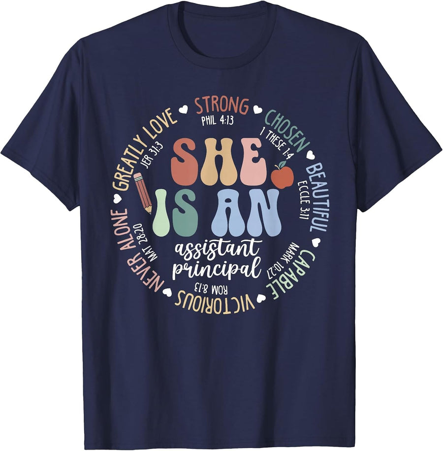 Assistant Principal God Says She is Christian Back to School T-Shirt - Navy Blue