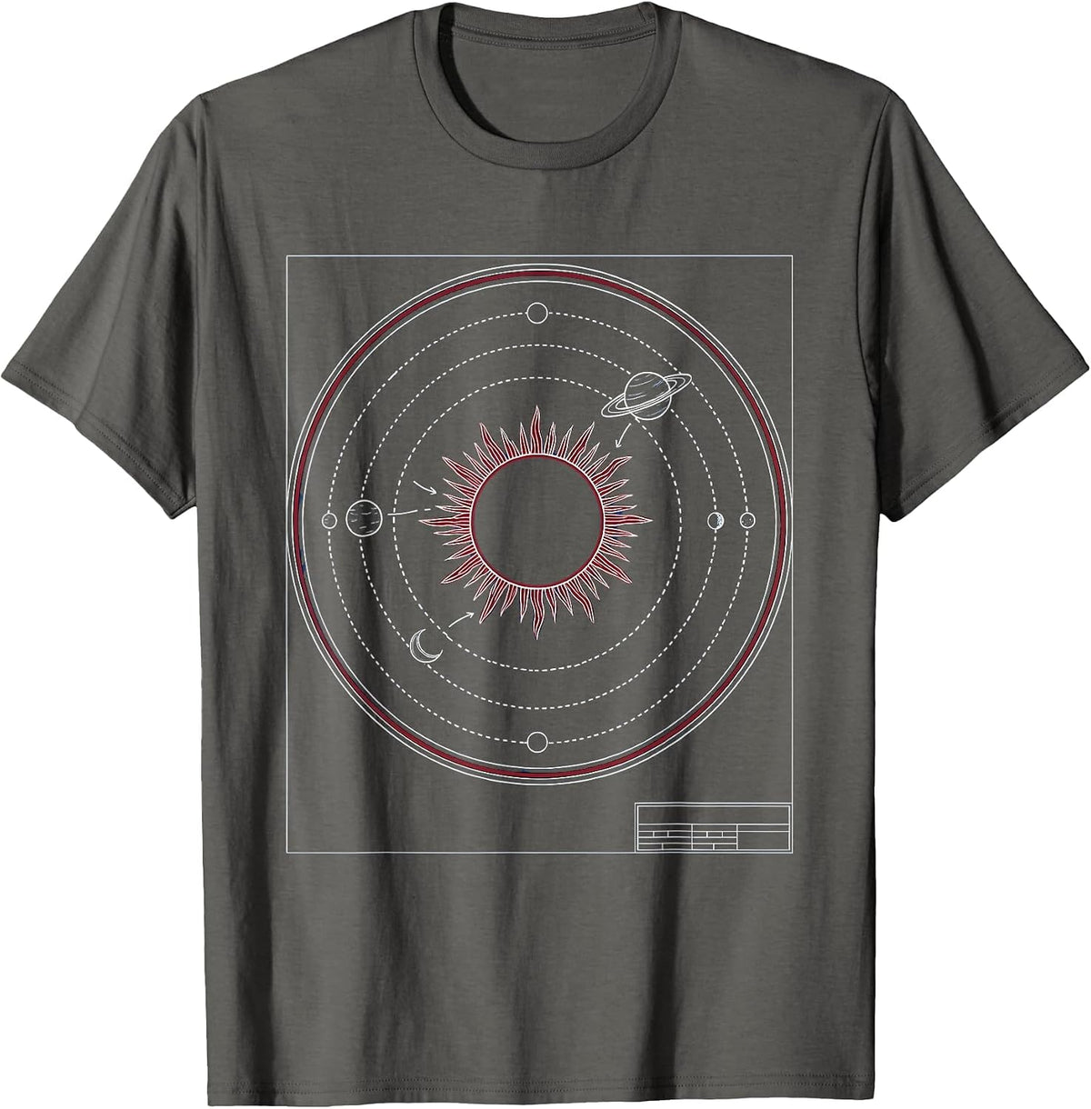 Men's Solar System Planets Orbiting Radiant Sun T-Shirt - Asphalt Grey