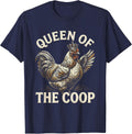 Queen of the Coop Funny Chicken Women Design T-Shirt - Navy Blue