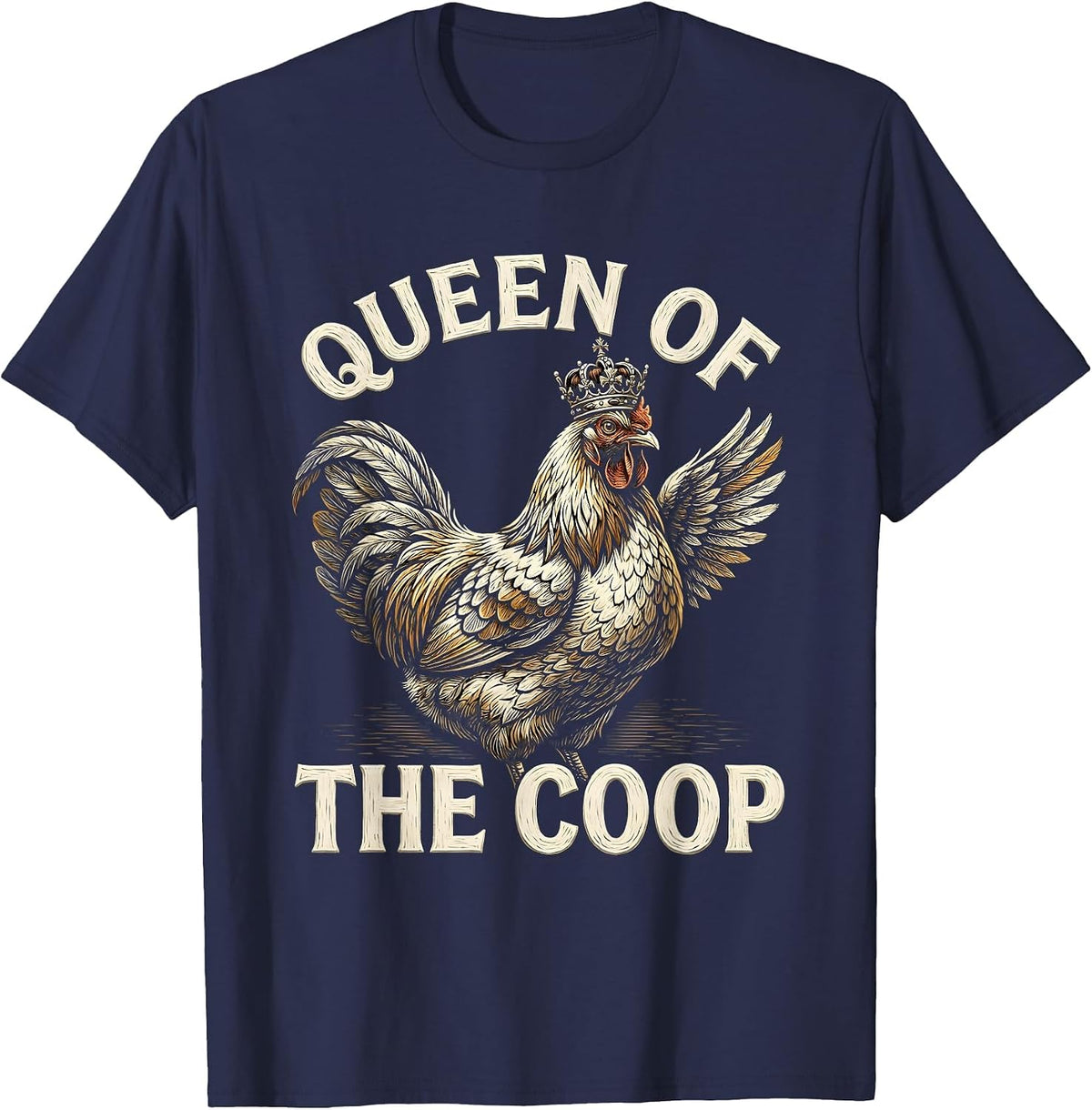 Queen of the Coop Funny Chicken Women Design T-Shirt - Navy Blue
