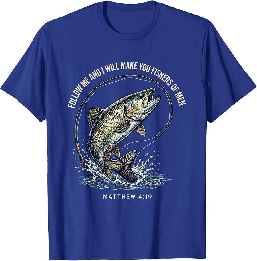 Fishers Of Men Bible Verse Christian Fishing T-Shirt - Royal Blue