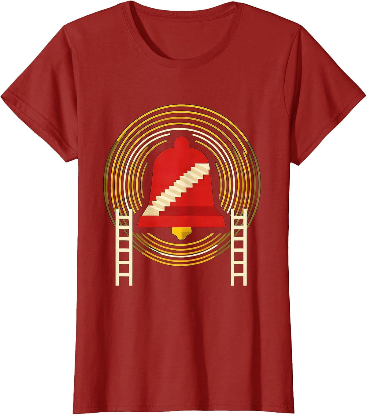 Women's Geometric Fire Bell Firefighter Badge Humor T-Shirt - Cranberry Red